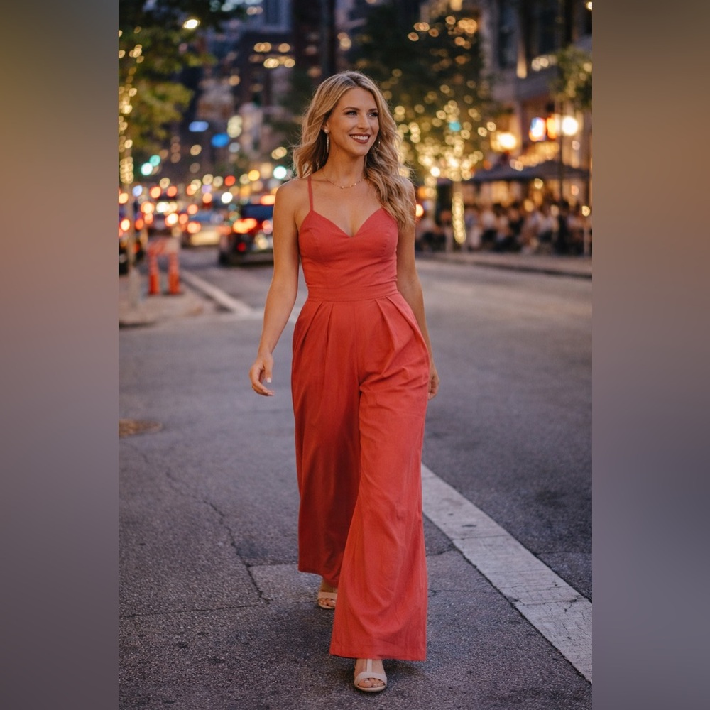 Halara‎ NWT Wide Leg Athleisure Jumpsuit – Medium – Kapok Red